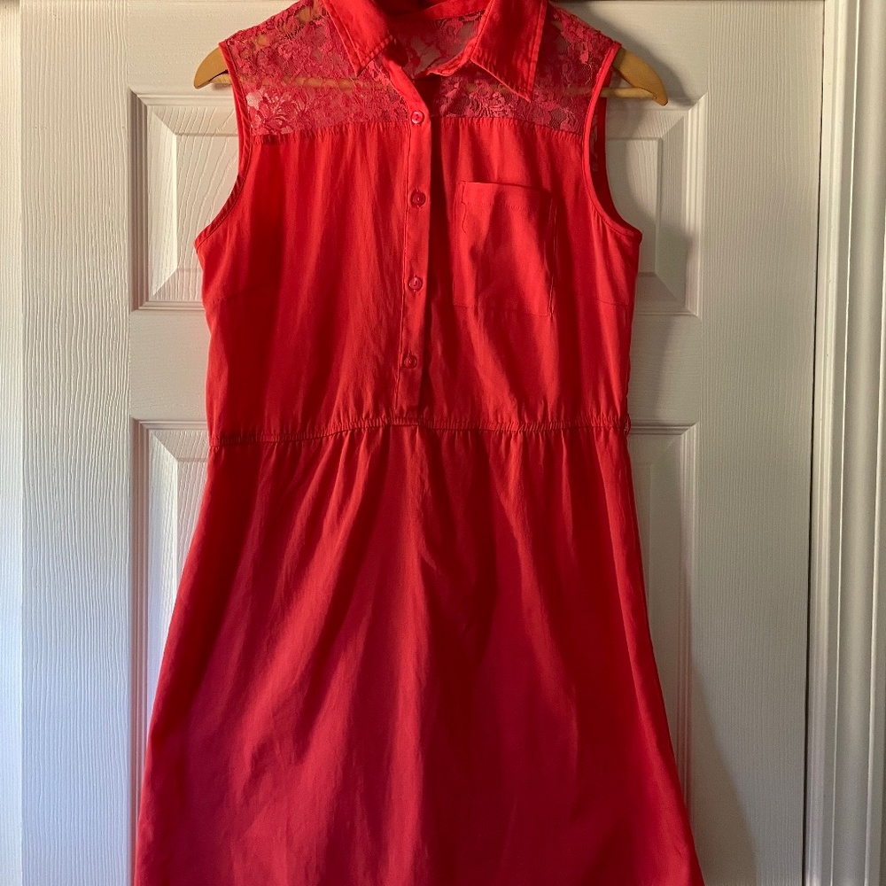 Coral Silky Lace Back Dress